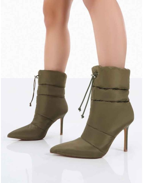 Kenza x Public Desire Reset Green Nylon Padded Heeled Ankle Boots