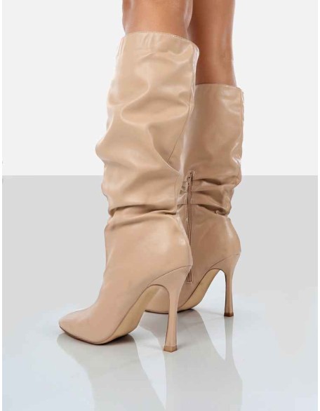 Iris Nude Pointed Toe Stiletto Knee High Boots