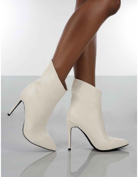 Quinn White Patent Heeled Stiletto Ankle Boots