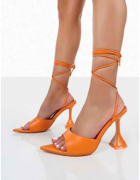 Smokey Orange Grain Lace Up Cake Stand Party Heels