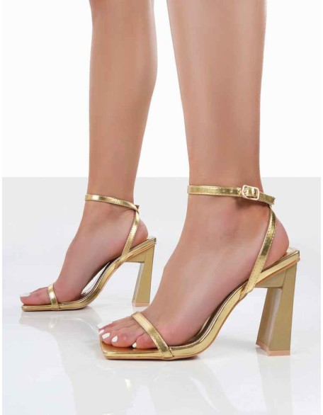 Charlotte Wide Fit Gold Patent Square Toe Heels