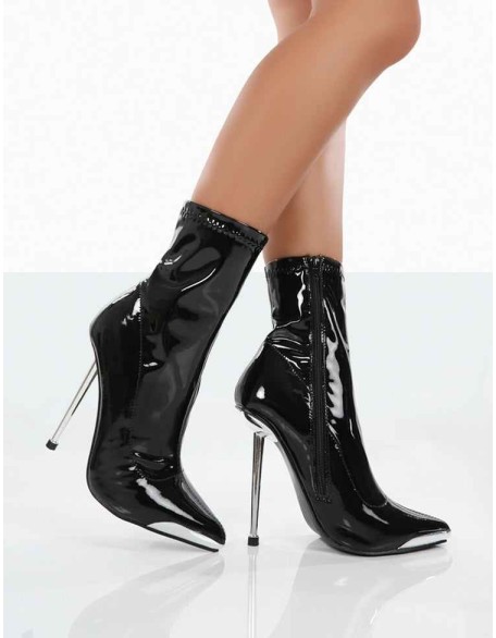Player Black Patent Stiletto Heel Ankle boots