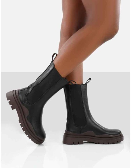 Cherry Black Chunky Sole Chelsea Ankle Boots