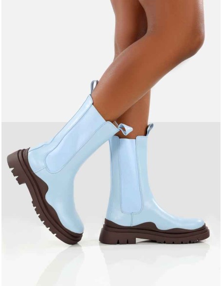 Cherry Blue Chunky Sole Chelsea Ankle Boots