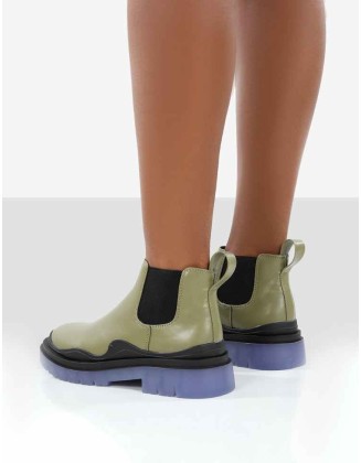 Myth Green Chunky Sole Chelsea Boots