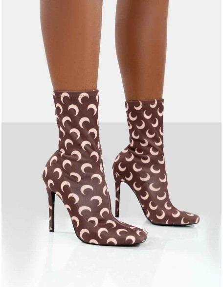 Saturn Return Brown Pointed Toe Printed Sock Boots