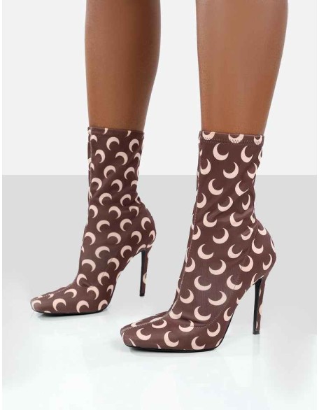 Saturn Return Brown Pointed Toe Printed Sock Boots