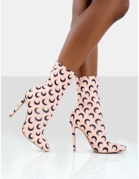 Saturn Return Pink Pointed Toe Printed Sock Boots
