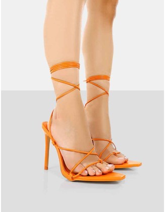 Otti Orange PU Lace Up Stiletto Heels
