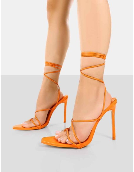Otti Orange PU Lace Up Stiletto Heels