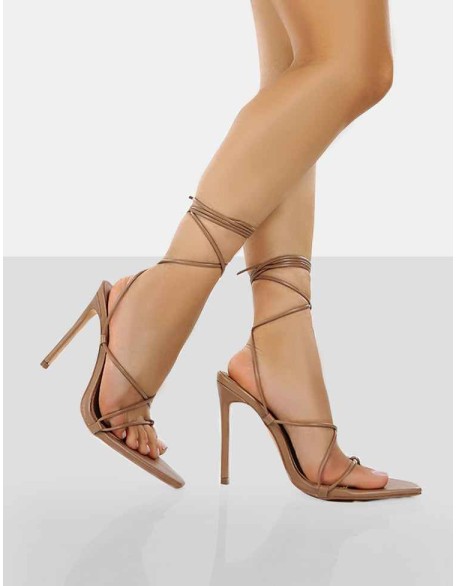 Otti Toffee PU Lace Up Stiletto Heels