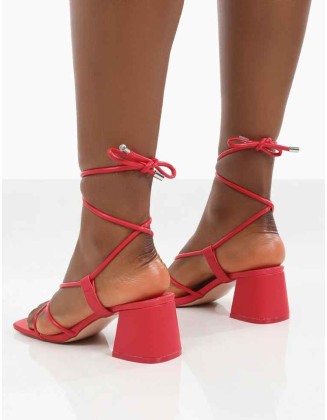 Aloha Red Lace Up Block Mid Heeled Sandals