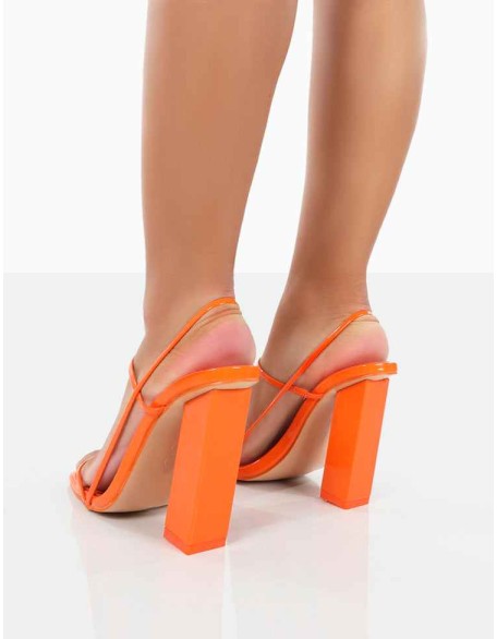 Halley Orange Patent Strappy Block Heels