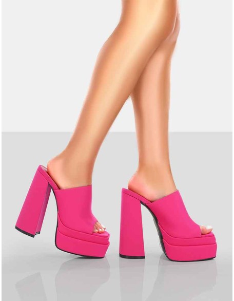 Skyhigh Pink Satin Chunky Platform High Heeled Mules