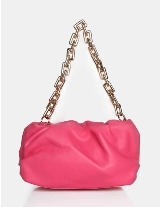 The Gossip Pink Chain Pouch Ruched Bag