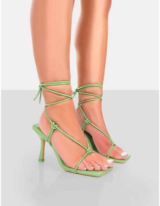 Harriet Green PU Square Toe Lace Up Heels