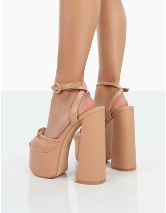 Knot On Nude PU Platform High Heels