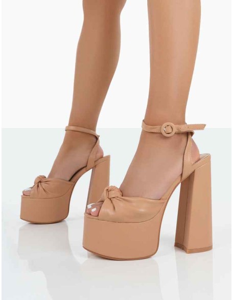 Knot On Nude PU Platform High Heels