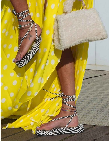 Beach Babe Zebra Lace Up Toe Thong Flatform Sandals