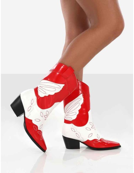 Howdy Red Patent Pointed Toe Western Cowboy Ankle Boots