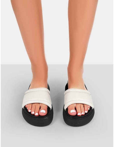 Demi Wide Fit Ecru PU Slider Sandals