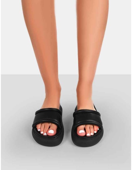 Demi Black PU Slider Sandals
