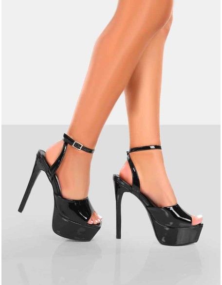 Just Kidding Black Patent Platform High Heels