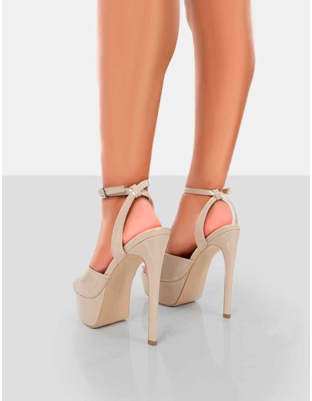 Just Kidding Nude Patent Platform High Heels