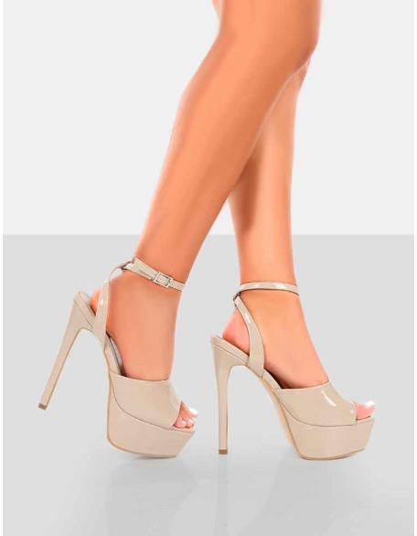 Just Kidding Nude Patent Platform High Heels