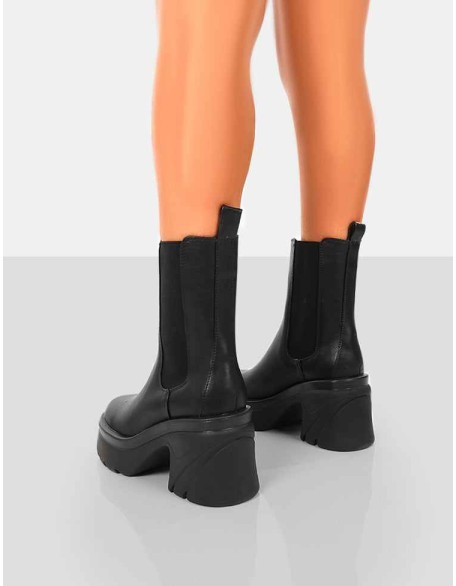 Step Up Black Drench PU Heeled Ankle Boots