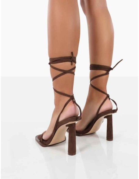 L'amour Chocolate Immi Suede Square Toe Lace Up High Heels