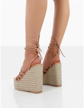 Chakkra Nude PU High Heeled Sandal Wedges