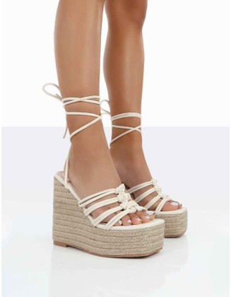 Chakkra Ecru PU High Heeled Sandal Wedges