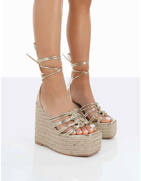 Chakkra Gold PU High Heeled Sandal Wedges
