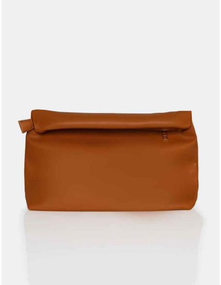The Aria Caramel Folded Detail Clutch Bag