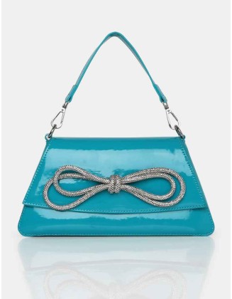 The Faya Teal Bow Detail Diamante Crossbody Bag