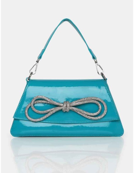 The Faya Teal Bow Detail Diamante Crossbody Bag