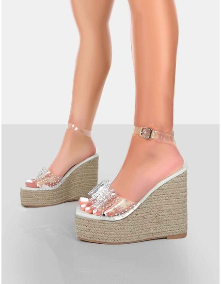 Ocean Beach White Patent Bow Platform Wedge Heels