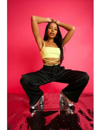 Strappy Square Neck Crop Top Lime