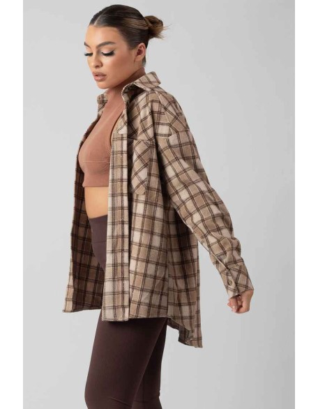 Check Shirt In Camel With Button Fastening