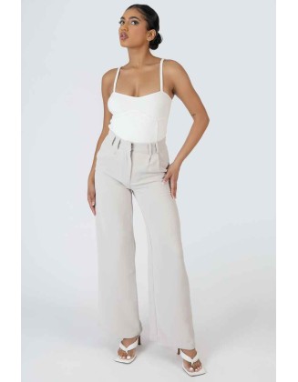 High Waist Wideleg Tailored Trouser Stone
