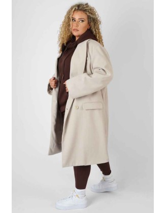 Curve Longline Oversized Wool Coat Stone
