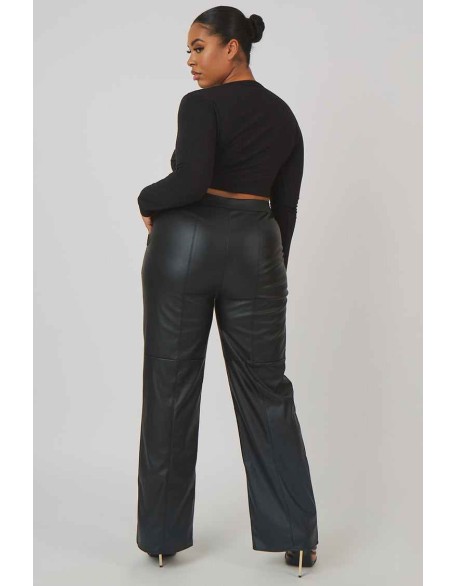 Curve Pu Seam Front Split Detail Trousers Black
