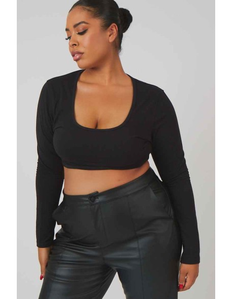 Curve Pu Seam Front Split Detail Trousers Black