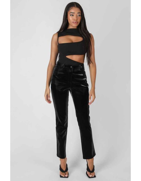 High Shine Vinyl Straight Leg Trousers Black