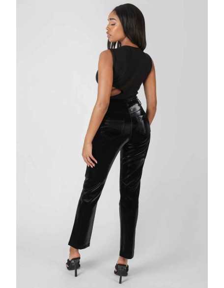 High Shine Vinyl Straight Leg Trousers Black