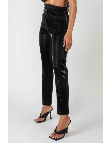 High Shine Vinyl Straight Leg Trousers Black