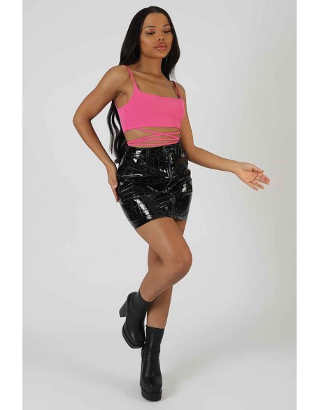 Croc Vinyl High Waisted Skirt Black