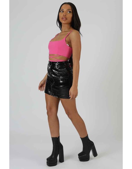 Croc Vinyl High Waisted Skirt Black