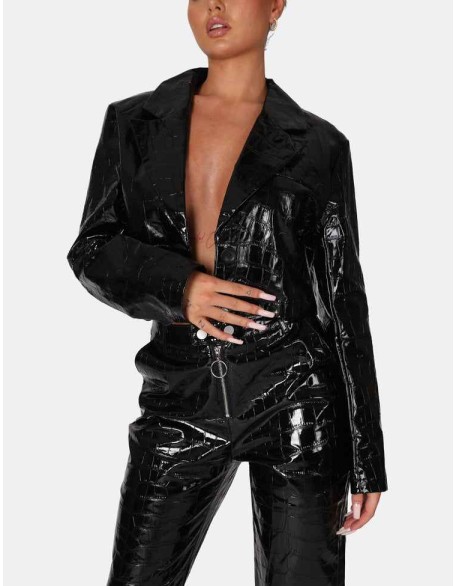 Cropped Croc Vinyl Blazer